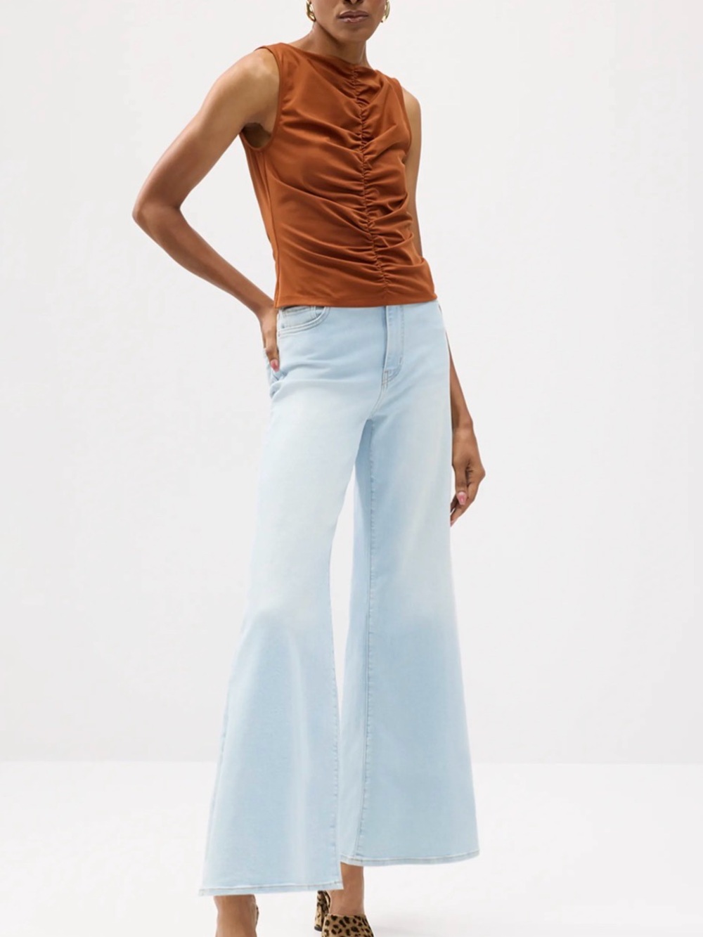 FRAME "Le Palazzo Crop" jeans light-wash stretch denim